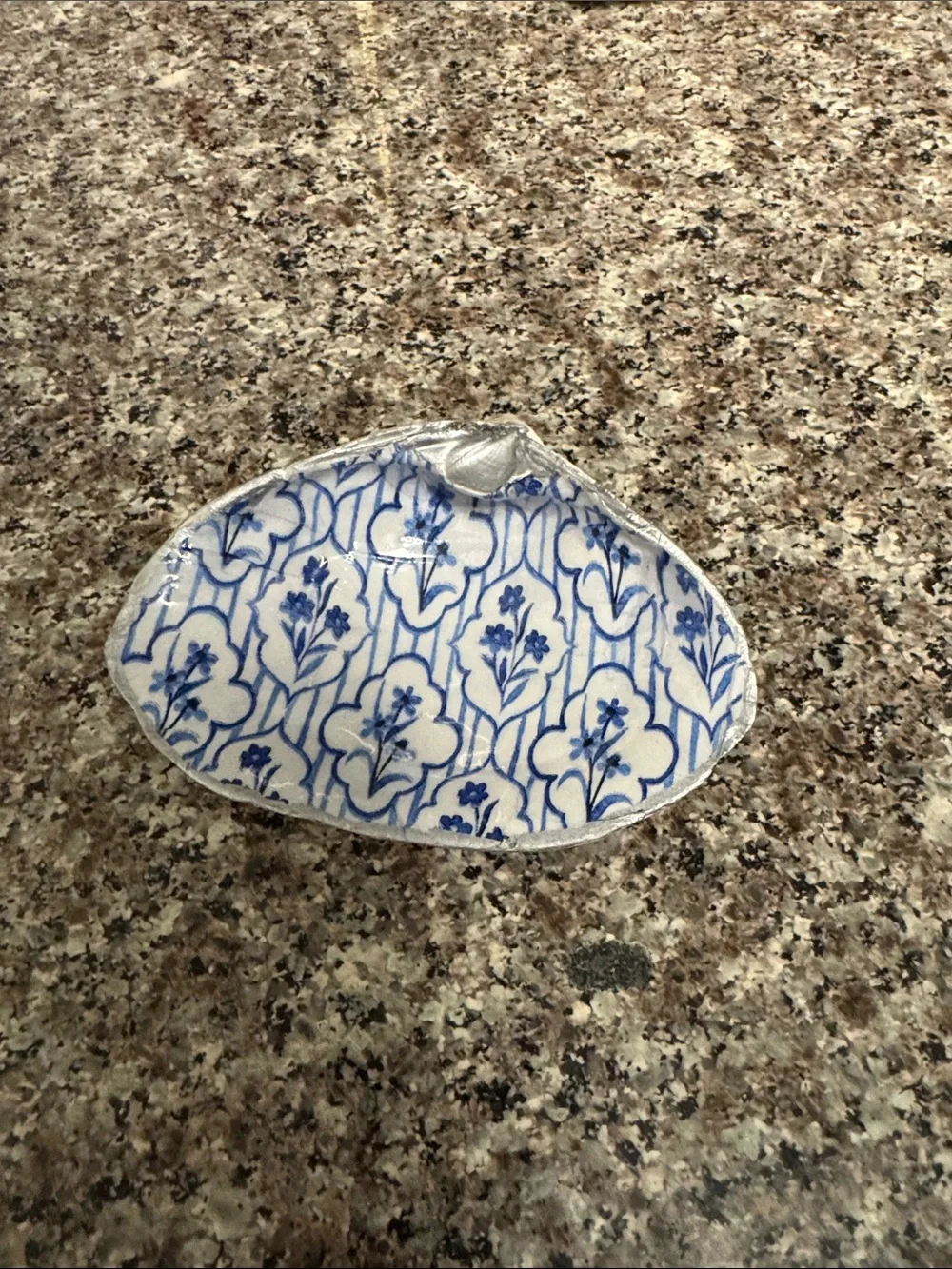 Blue Floral Shell Trinket Dish - Elegant Home Accent